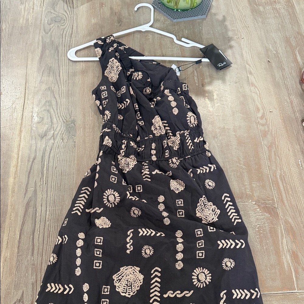 Rails Black One-Shoulder Dress with Beige Print